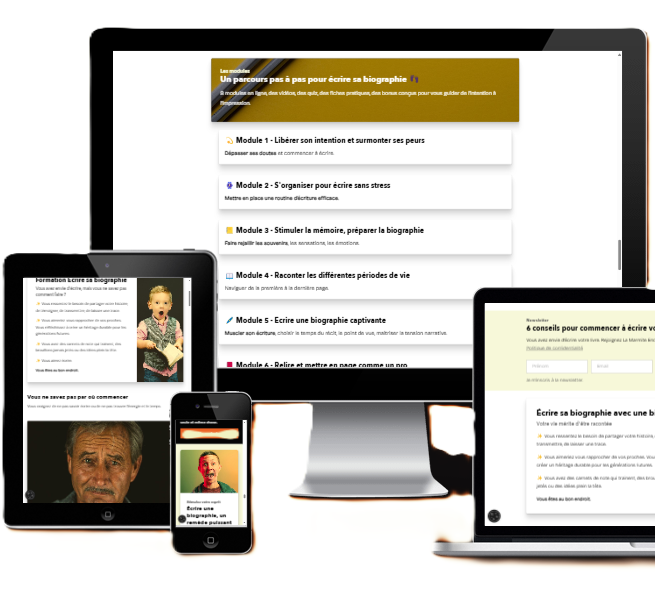Formation en ligne écrire sa biographie sur PC tablette smartphone