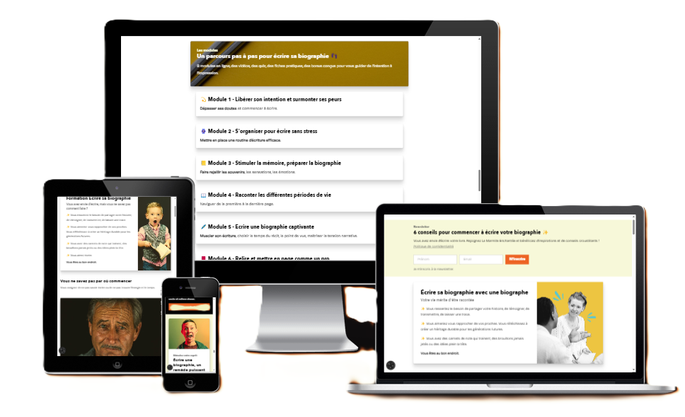 Formation en ligne écrire sa biographie sur PC tablette smartphone